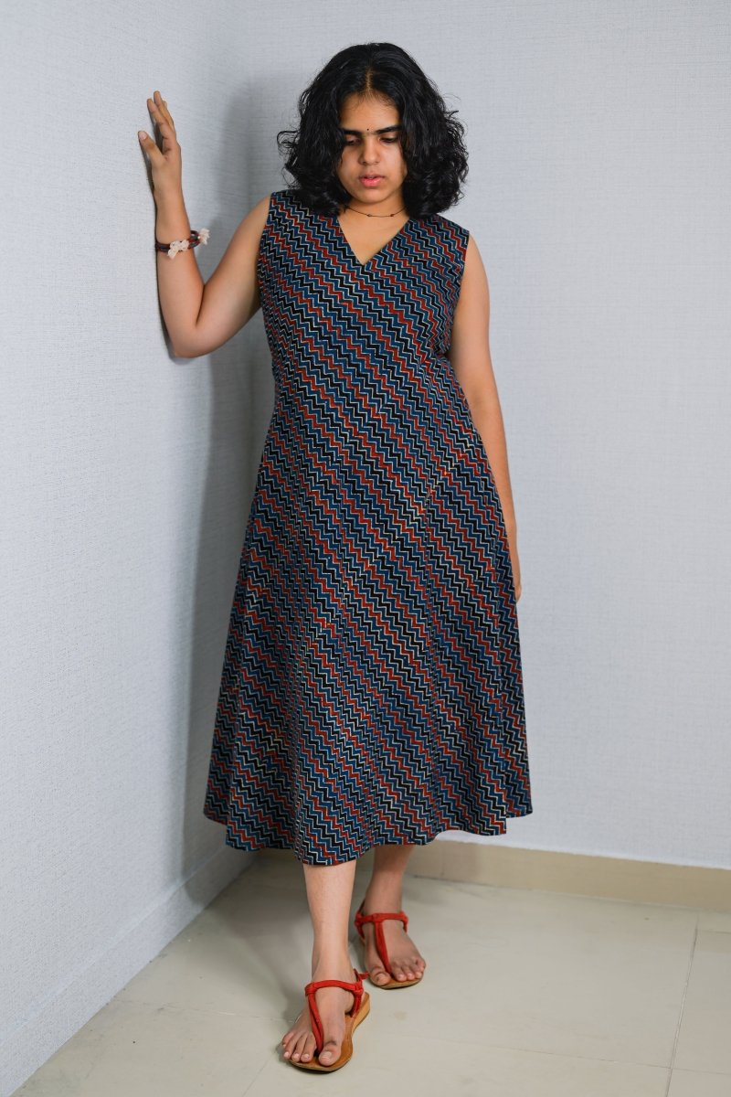 Nilara Ajrakh Stripes Dress - Lobha Deepthis
