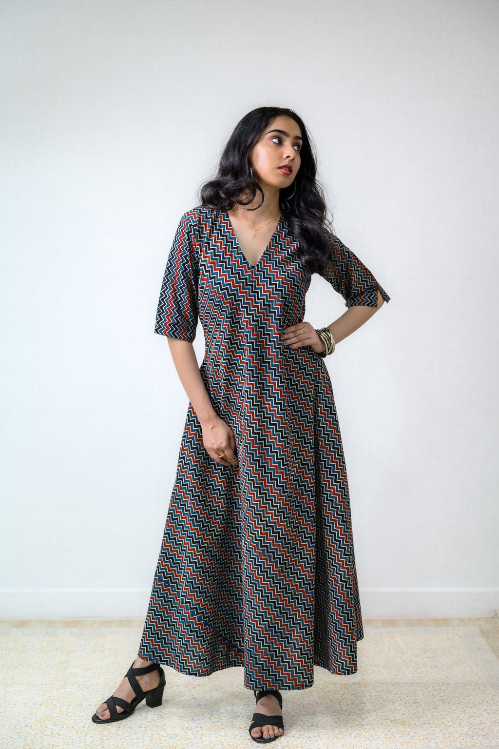 Nilara Ajrakh Stripes Dress - Lobha Deepthis