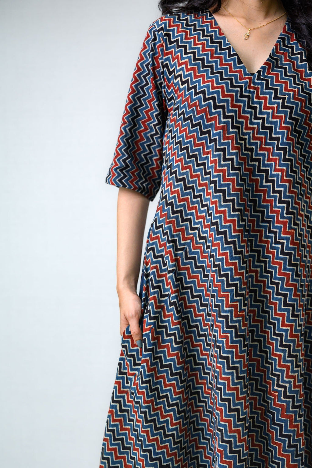 Nilara Ajrakh Stripes Dress - Lobha Deepthis