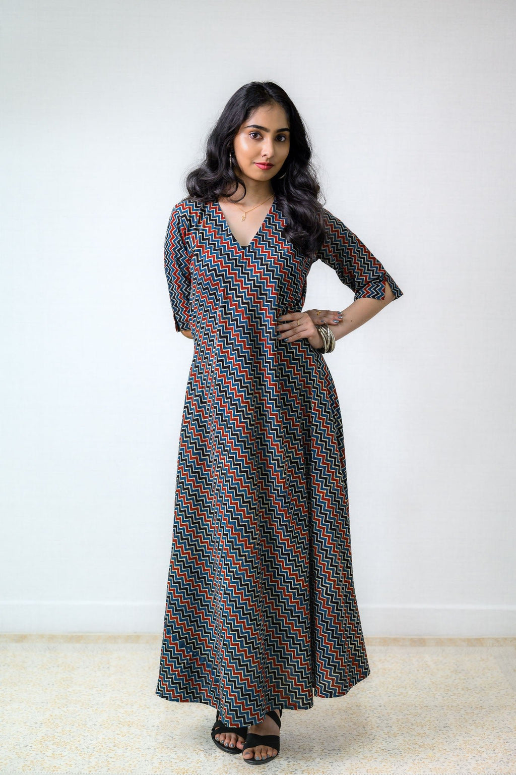 Nilara Ajrakh Stripes Dress - Lobha Deepthis