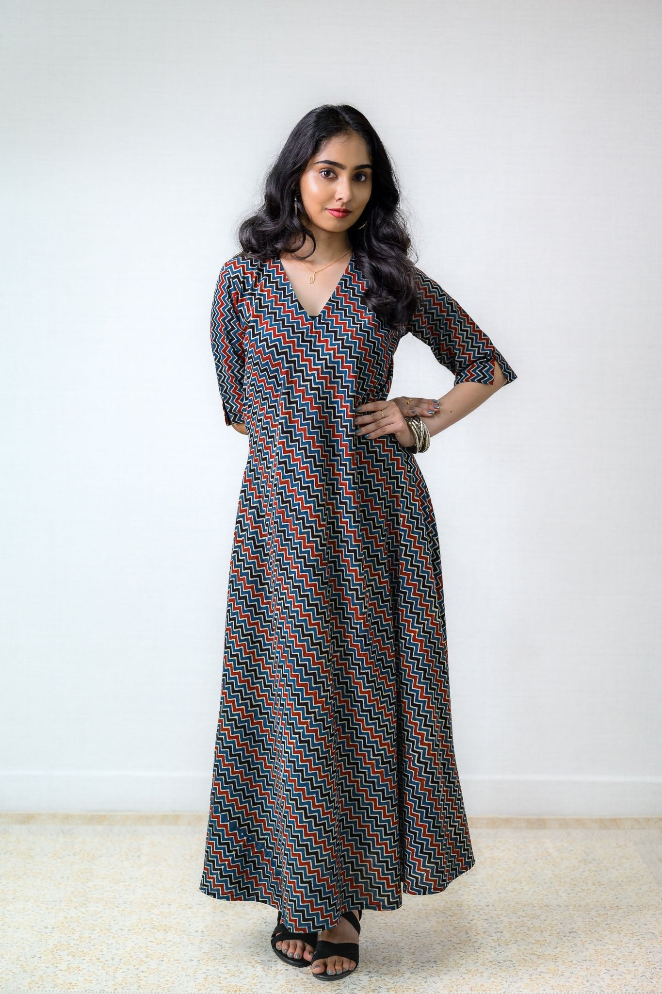 Nilara Ajrakh Stripes Dress - Lobha Deepthis