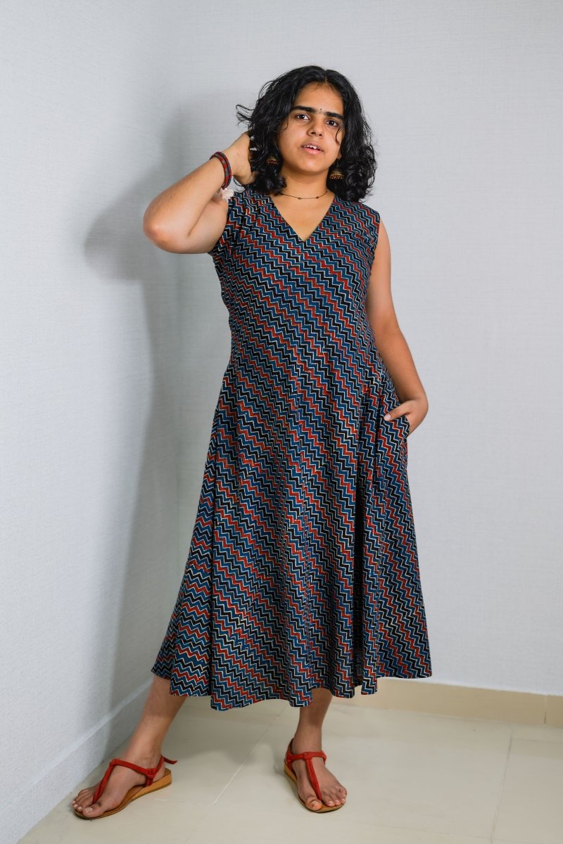 Nilara Ajrakh Stripes Dress - Lobha Deepthis