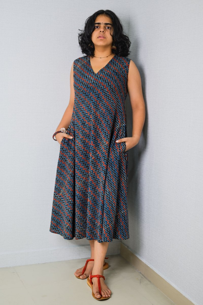 Nilara Ajrakh Stripes Dress - Lobha Deepthis