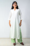 Off White Cotton Linen Collar Kurta - Lobha Deepthis