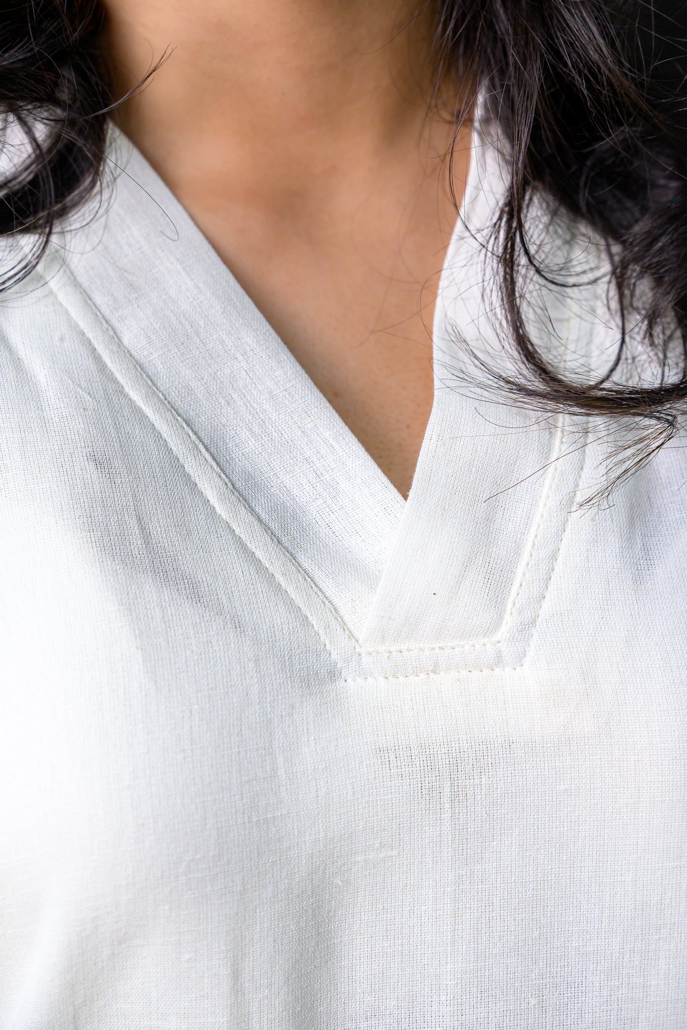 Off White Cotton Linen Collar Kurta - Lobha Deepthis