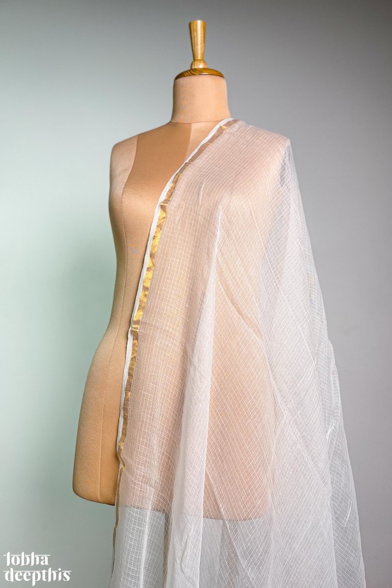 Off White Plain Kota Doria Dupatta - Lobha Deepthis