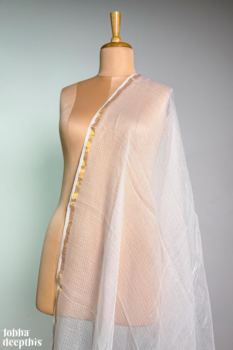 Off White Plain Kota Doria Dupatta - Lobha Deepthis