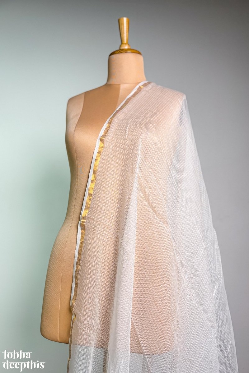 Off White Plain Kota Doria Dupatta - Lobha Deepthis