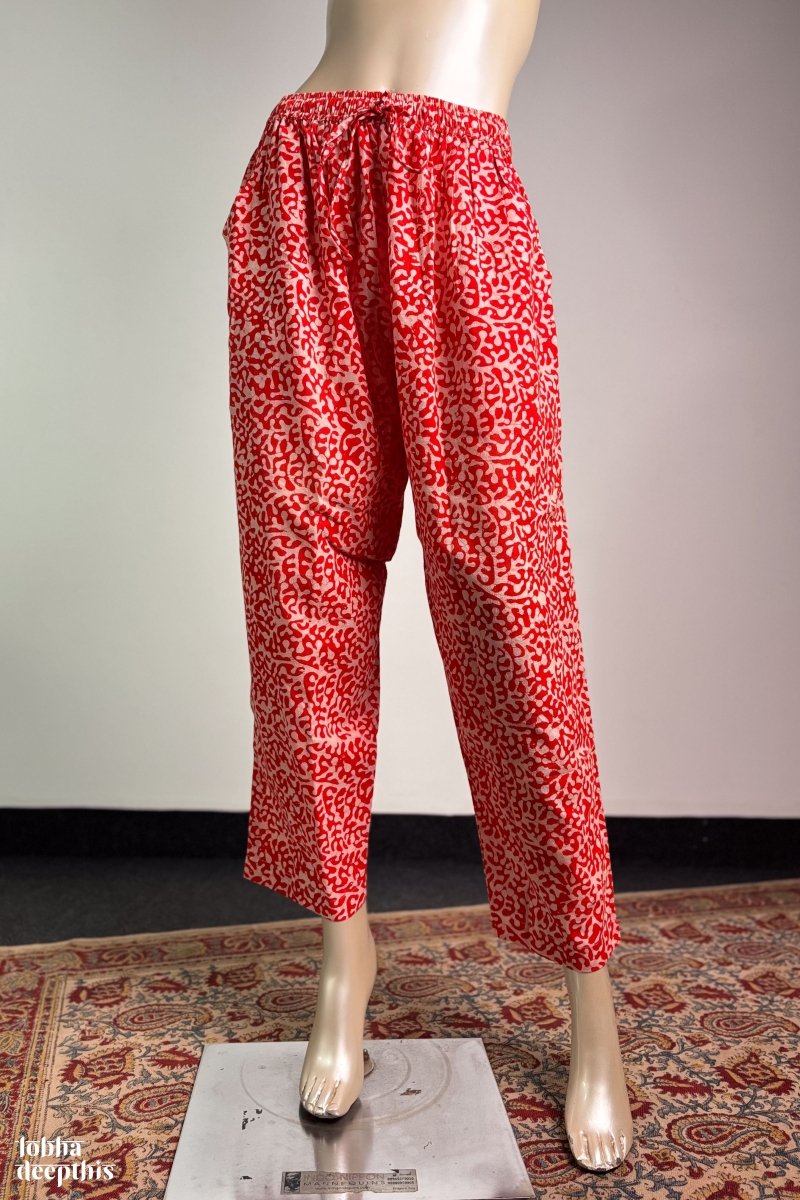 Orange Batik Cotton Straight Pants - Lobha Deepthis