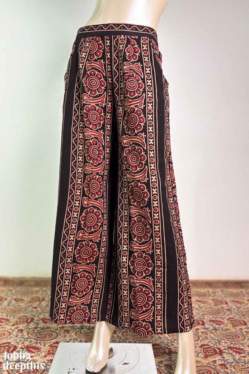 Paisley Stripes Black Cotton Parallel Pants - Lobha Deepthis