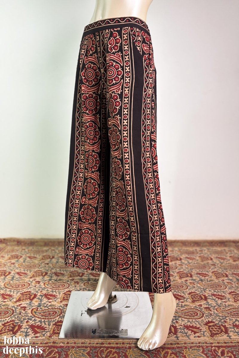 Paisley Stripes Black Cotton Parallel Pants - Lobha Deepthis