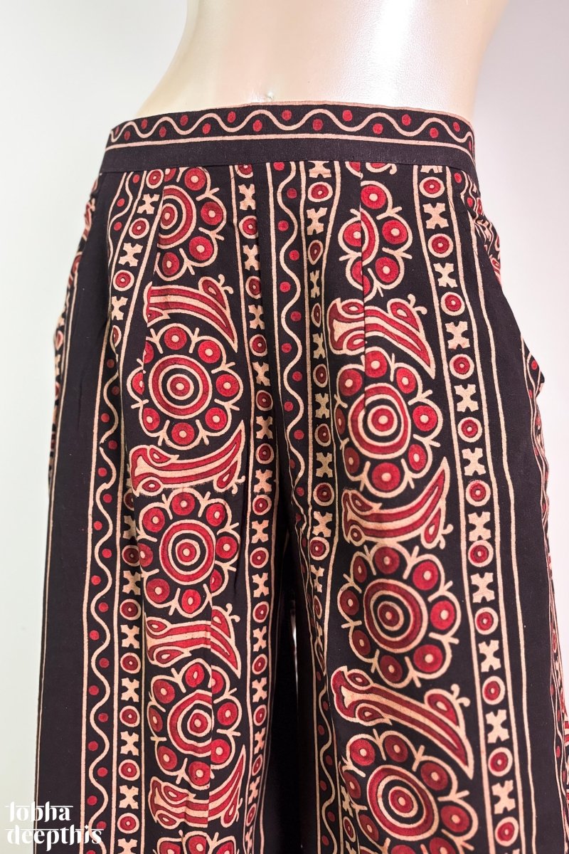 Paisley Stripes Black Cotton Parallel Pants - Lobha Deepthis