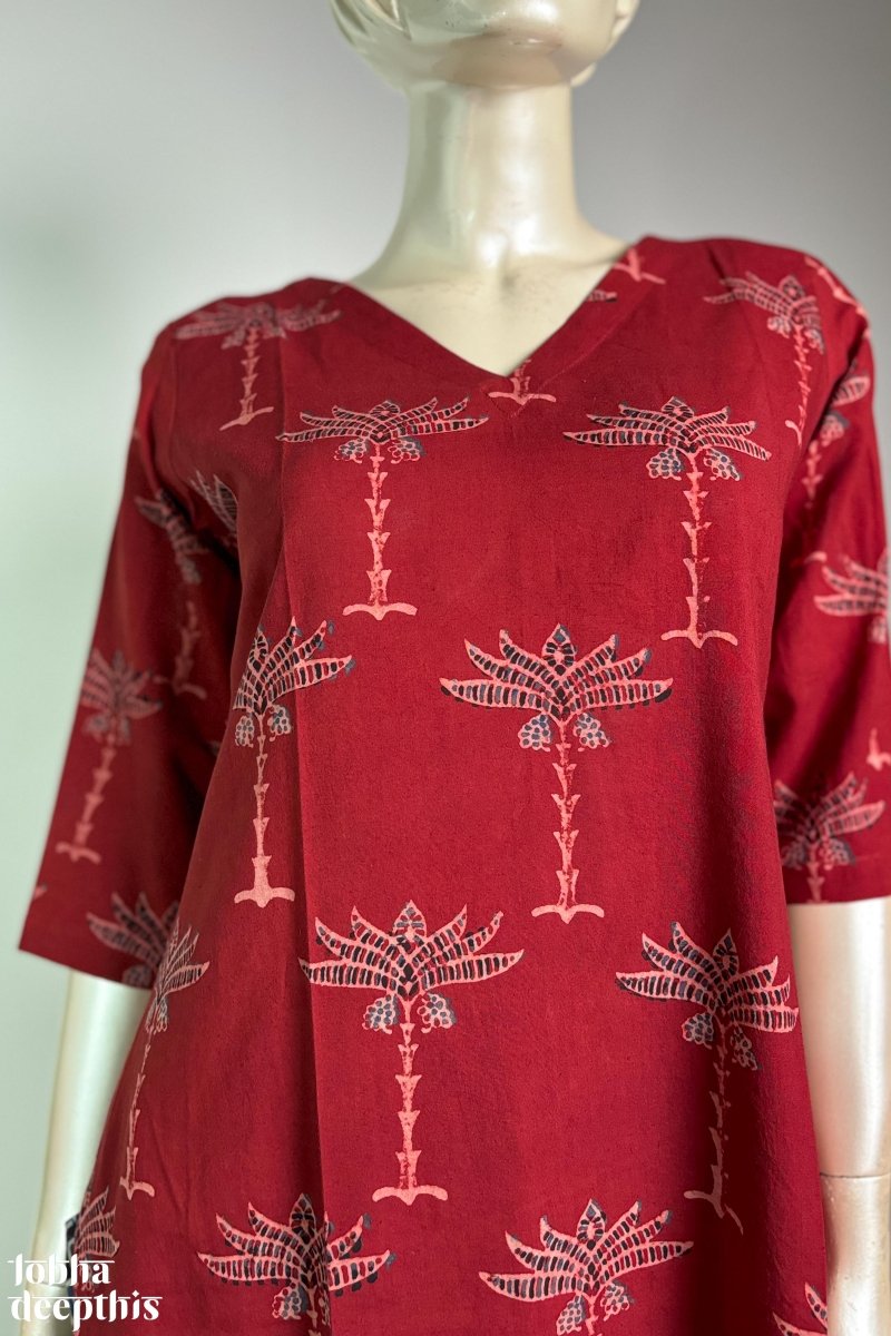 Palms on Madder Straight Kurta - Lobha Deepthis