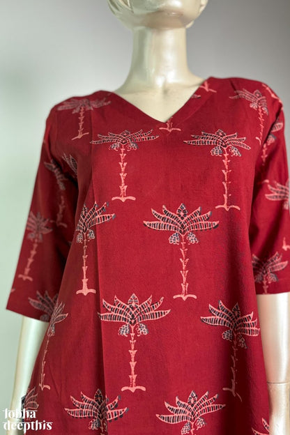 Palms on Madder Straight Kurta - Lobha Deepthis