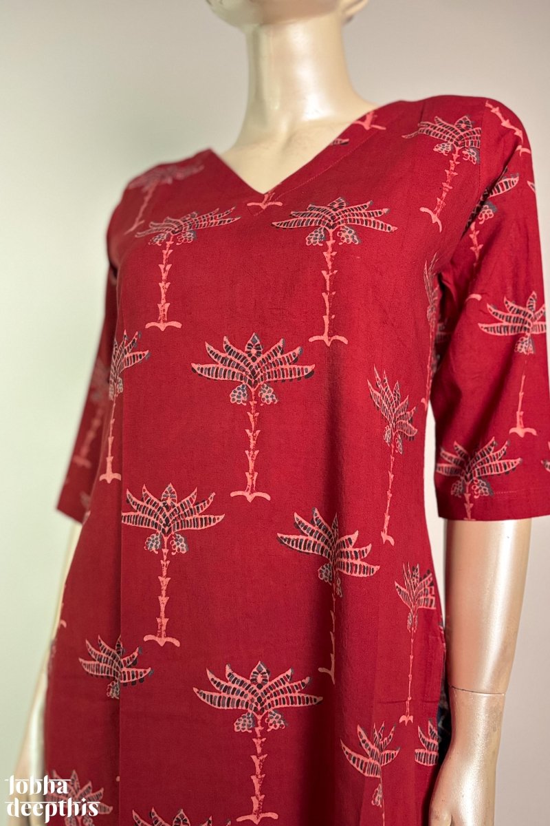 Palms on Madder Straight Kurta - Lobha Deepthis