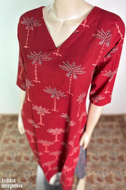 Palms on Madder Straight Kurta - Lobha Deepthis