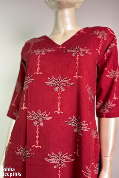 Palms on Madder Straight Kurta - Lobha Deepthis