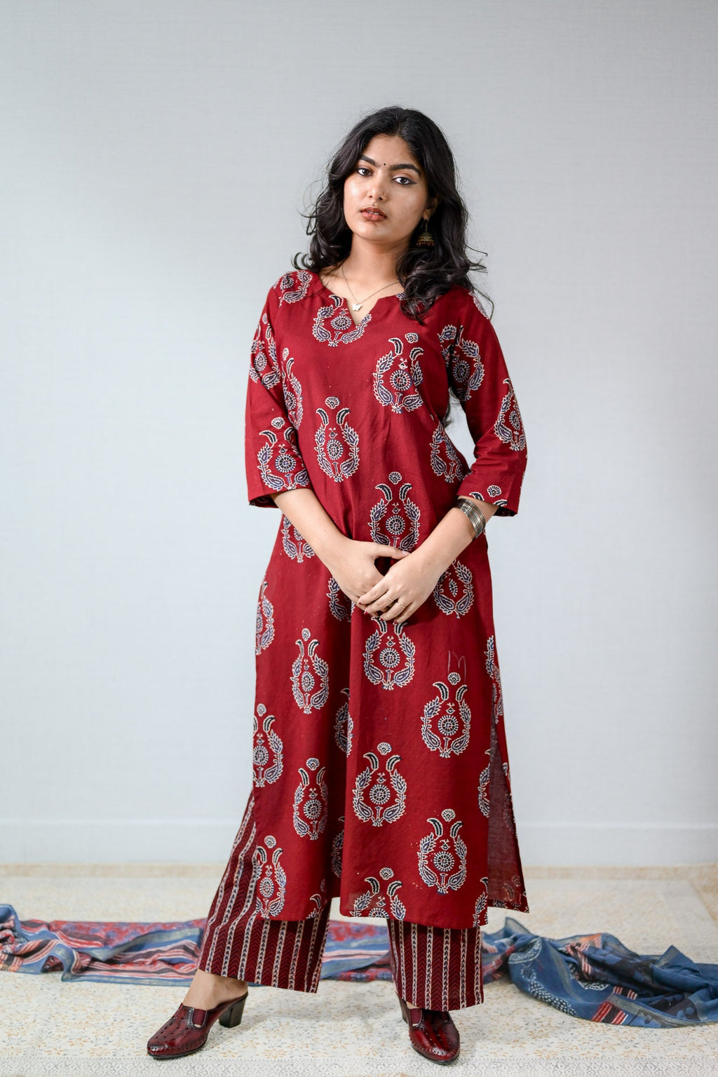 Pankhuri Madder Red Ajrakh Kurta - Lobha Deepthis