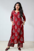 Pankhuri Madder Red Ajrakh Kurta - Lobha Deepthis