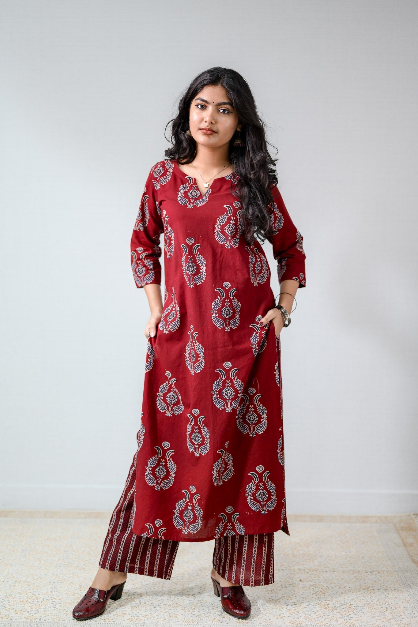 Pankhuri Madder Red Ajrakh Kurta - Lobha Deepthis