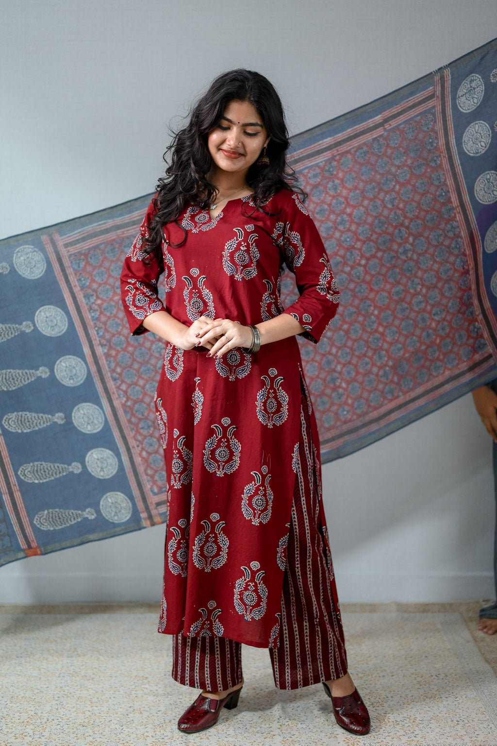 Pankhuri Madder Red Ajrakh Kurta - Lobha Deepthis