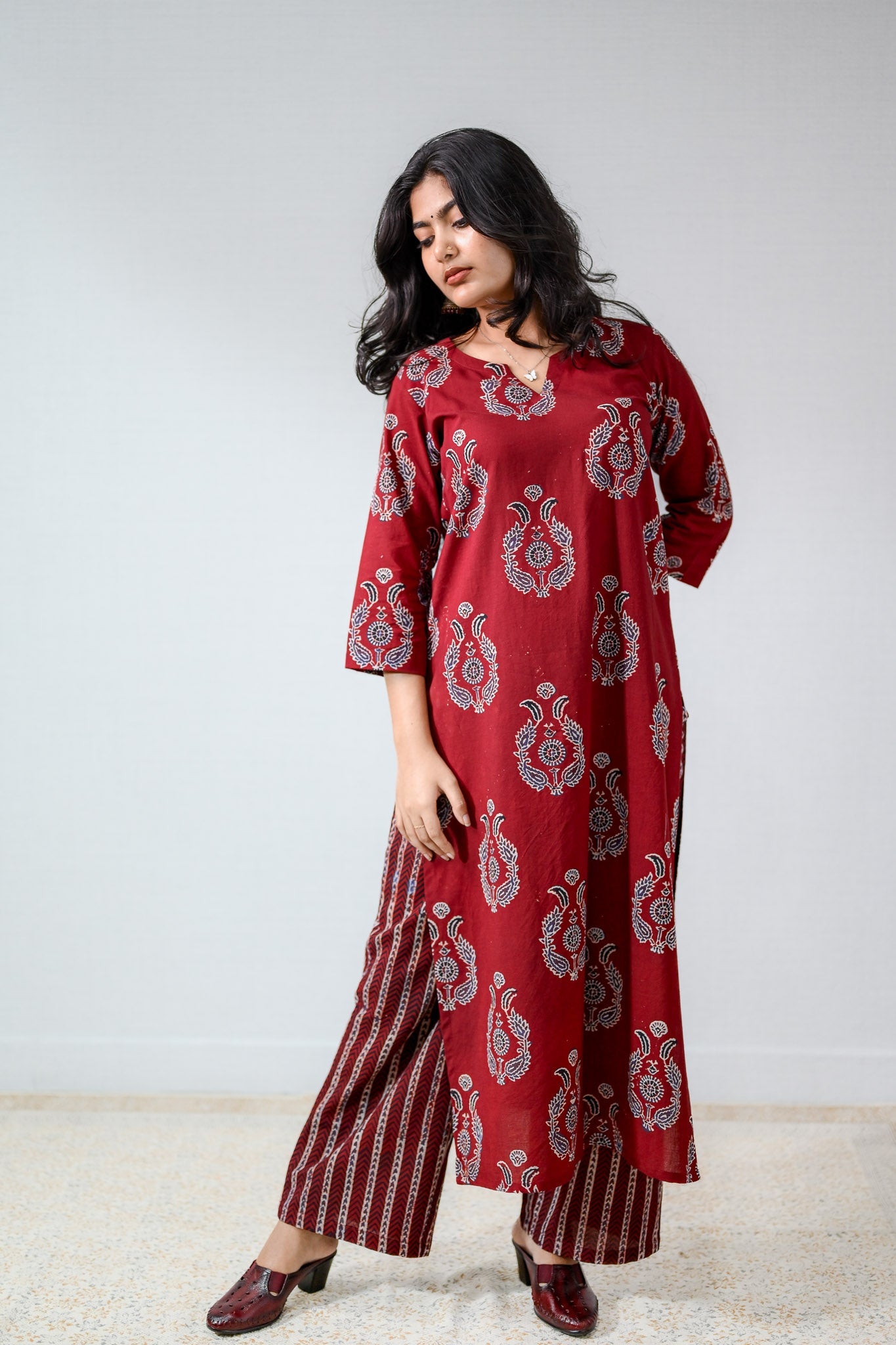 Pankhuri Madder Red Ajrakh Kurta - Lobha Deepthis