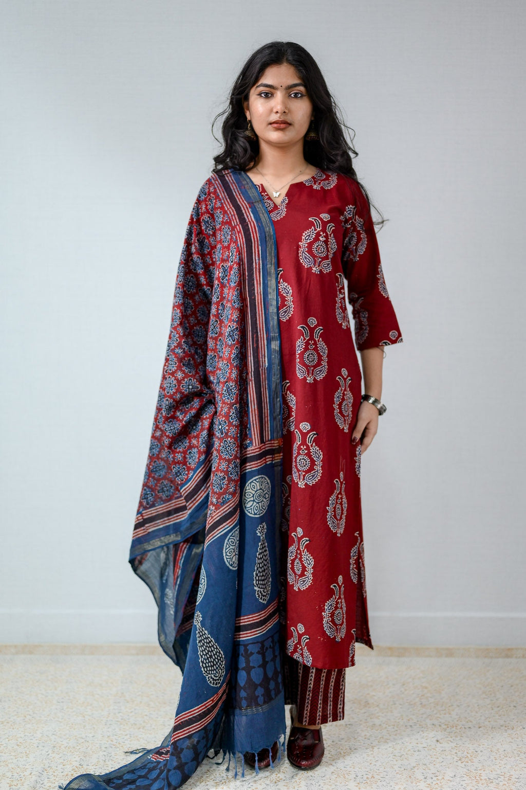 Pankhuri Madder Red Ajrakh Kurta - Lobha Deepthis