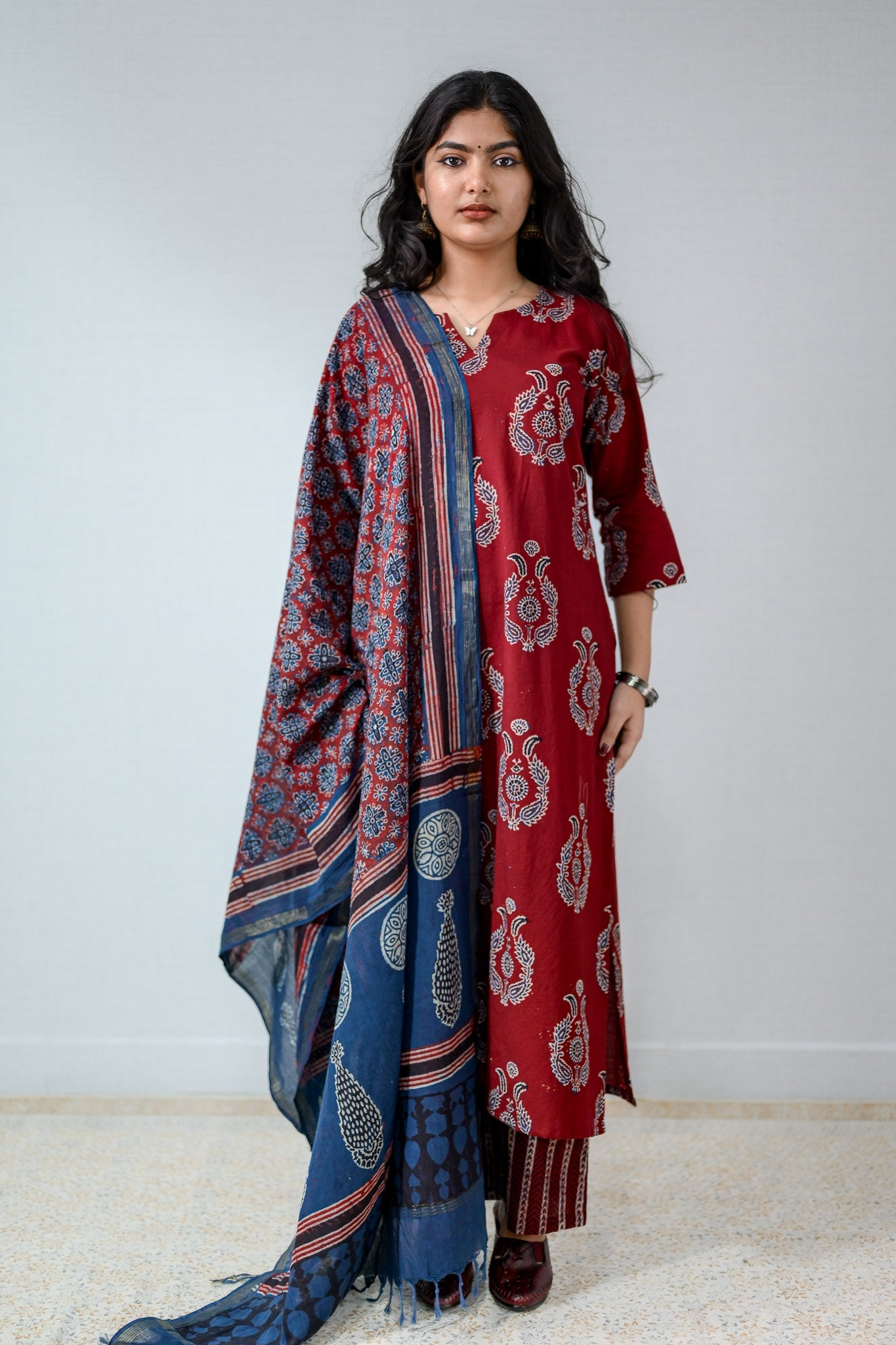 Pankhuri Madder Red Ajrakh Kurta - Lobha Deepthis