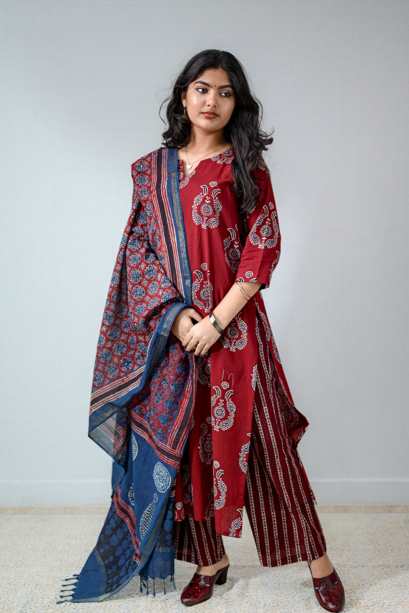 Pankhuri Madder Red Ajrakh Kurta - Lobha Deepthis