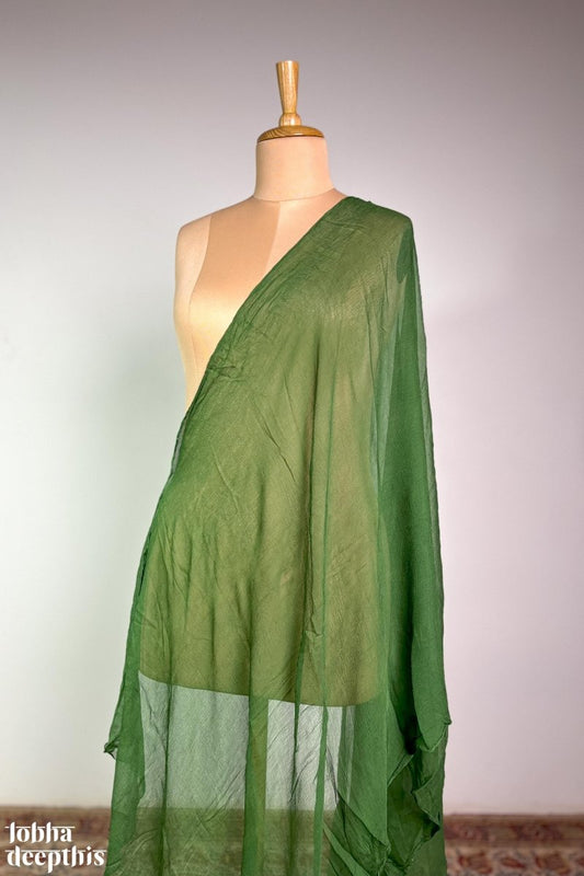 Parrot Green Chiffon Plain Dupatta - Lobha Deepthis