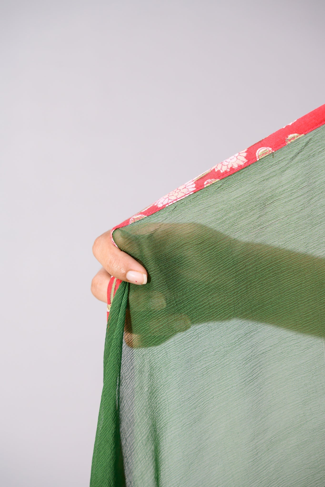 Parrot Green Chiffon Plain Dupatta with Border - Lobha Deepthis