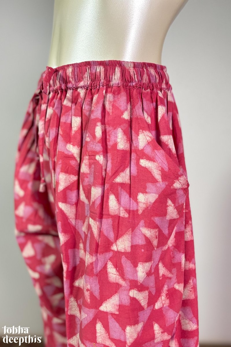 Peach Pink Bagru Cotton Straight Pants - Lobha Deepthis