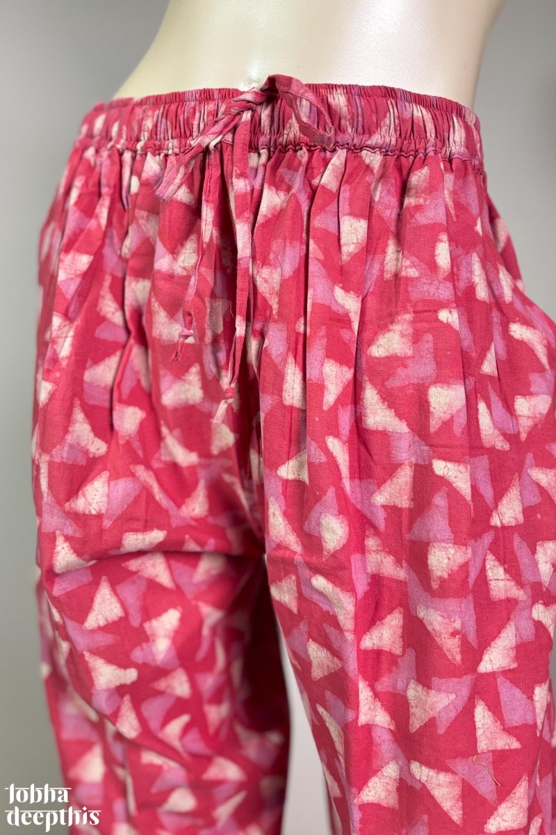 Peach Pink Bagru Cotton Straight Pants - Lobha Deepthis