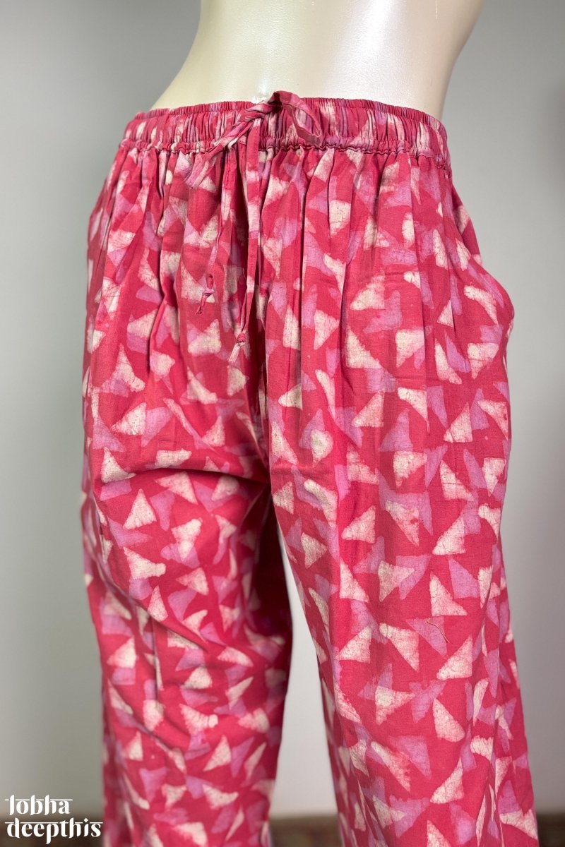 Peach Pink Bagru Cotton Straight Pants - Lobha Deepthis