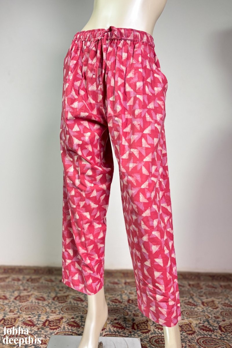 Peach Pink Bagru Cotton Straight Pants - Lobha Deepthis