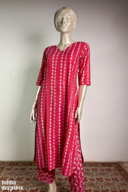 Peach Pink Bagru Straight Kurta - Lobha Deepthis