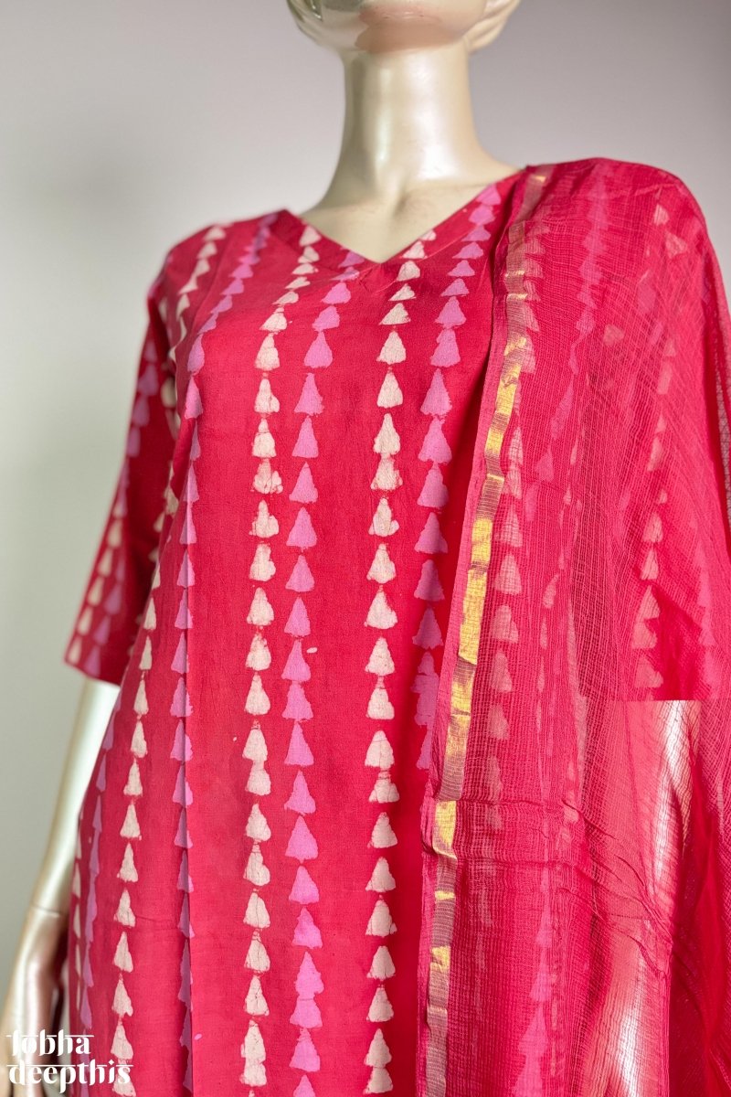 Peach Pink Bagru Straight Kurta - Lobha Deepthis