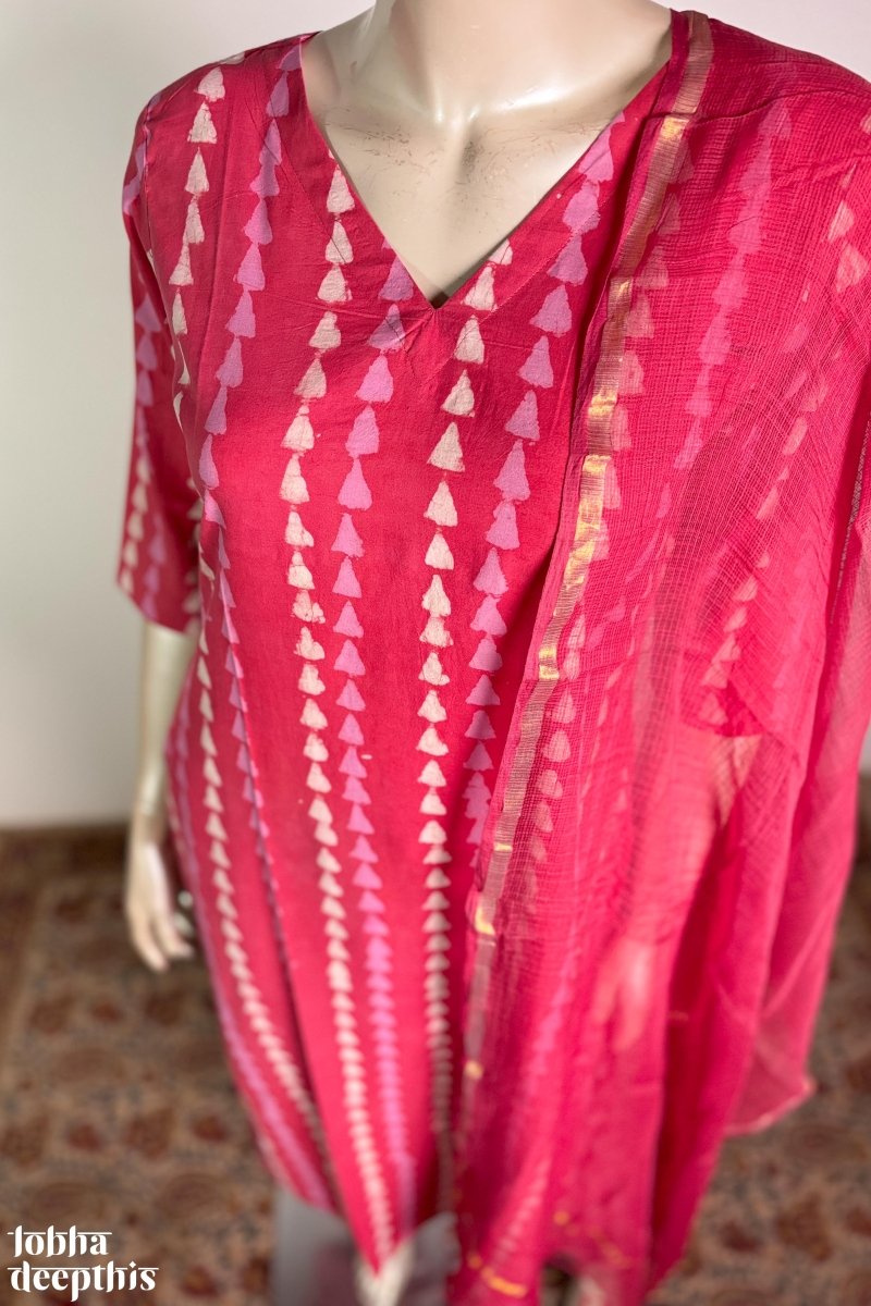 Peach Pink Bagru Straight Kurta - Lobha Deepthis