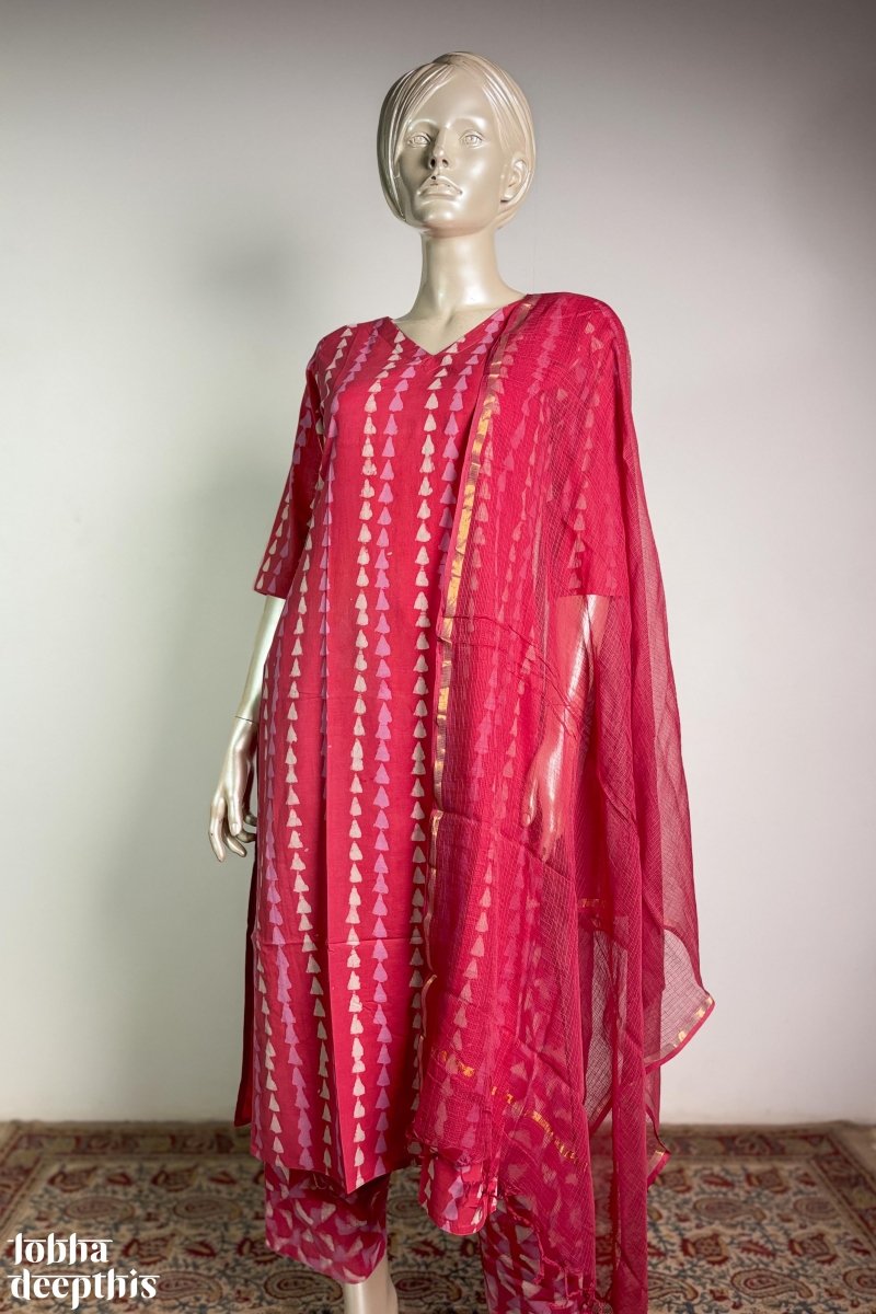 Peach Pink Bagru Straight Kurta - Lobha Deepthis