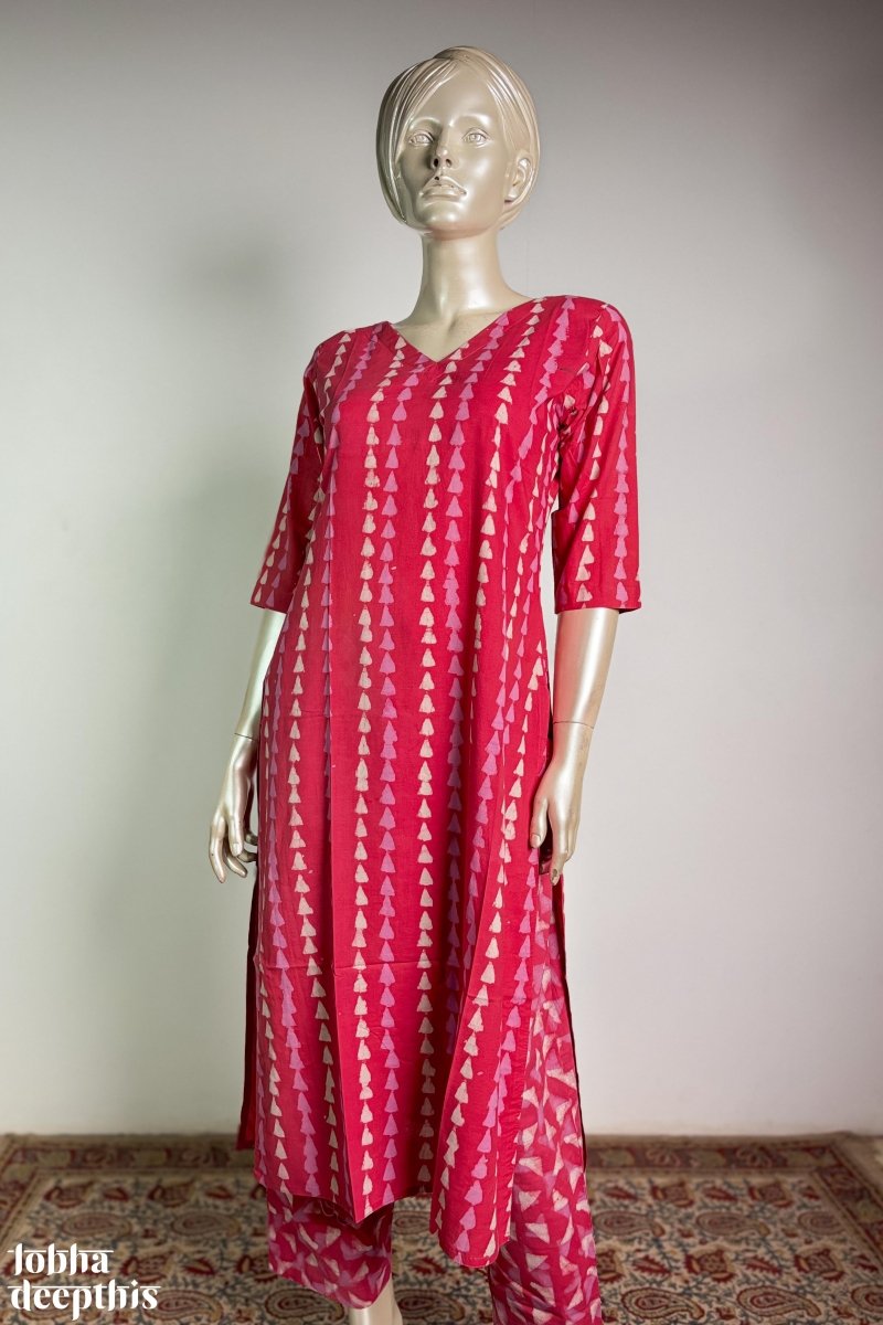 Peach Pink Bagru Straight Kurta - Lobha Deepthis