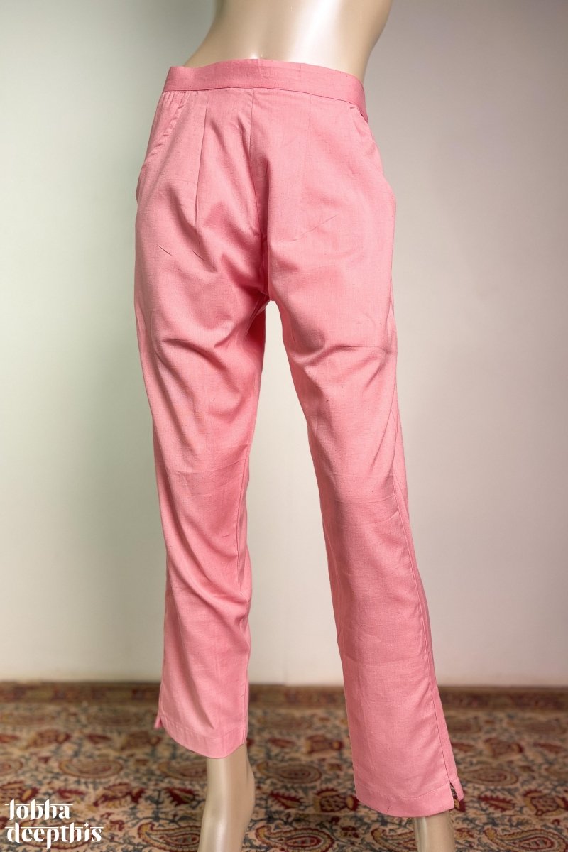 Peach Pink Cotton Flax Pencil Pants - Lobha Deepthis