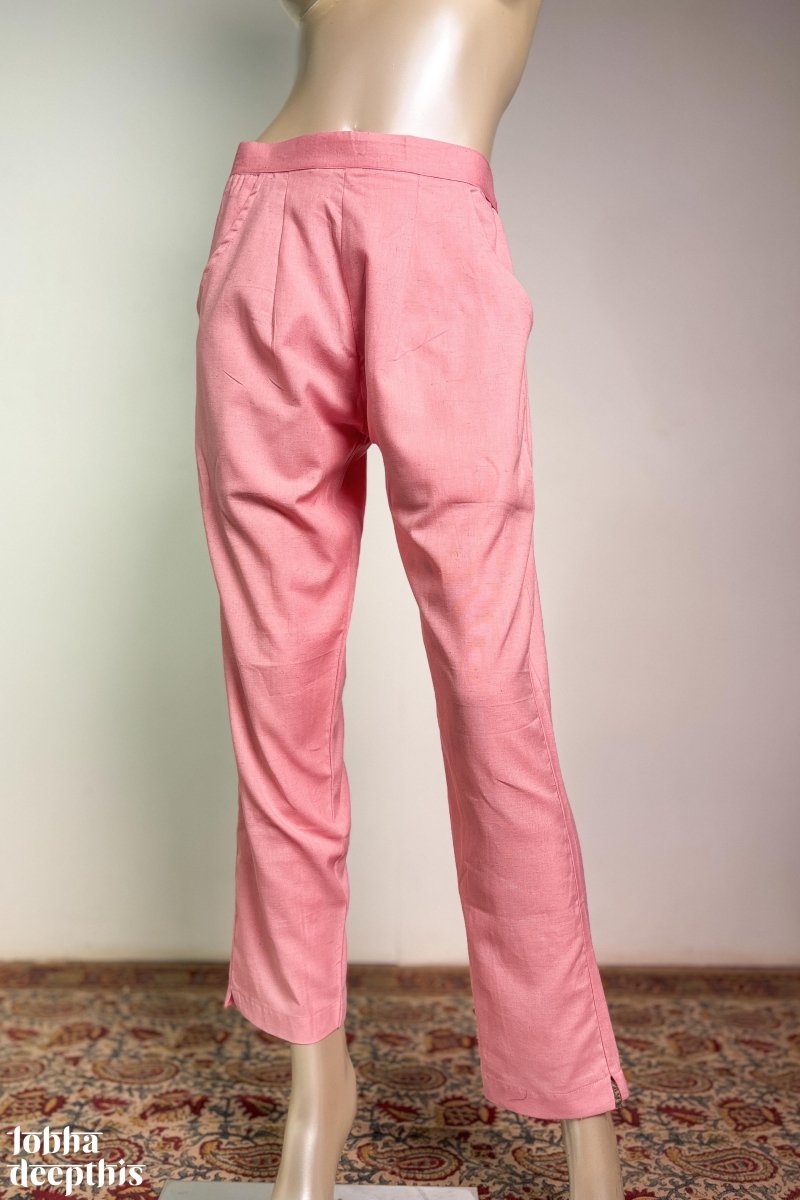 Peach Pink Cotton Flax Pencil Pants - Lobha Deepthis