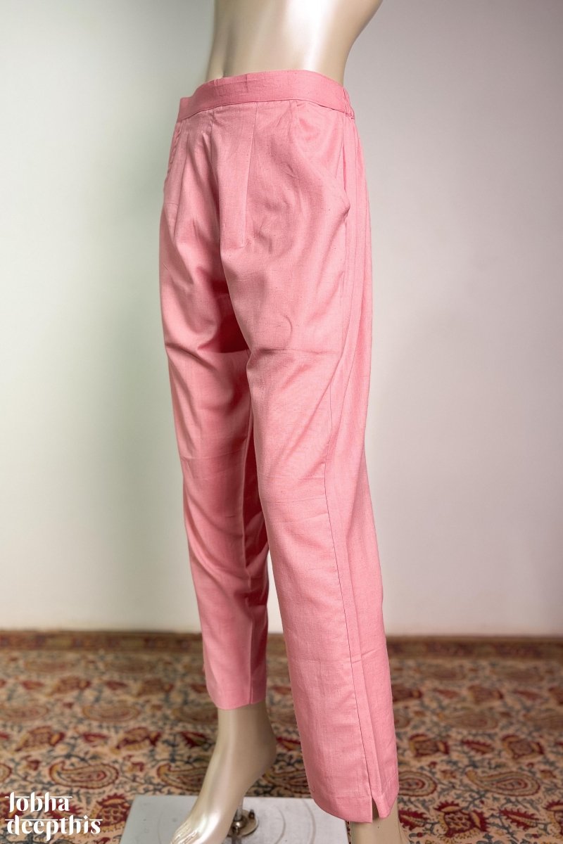 Peach Pink Cotton Flax Pencil Pants - Lobha Deepthis