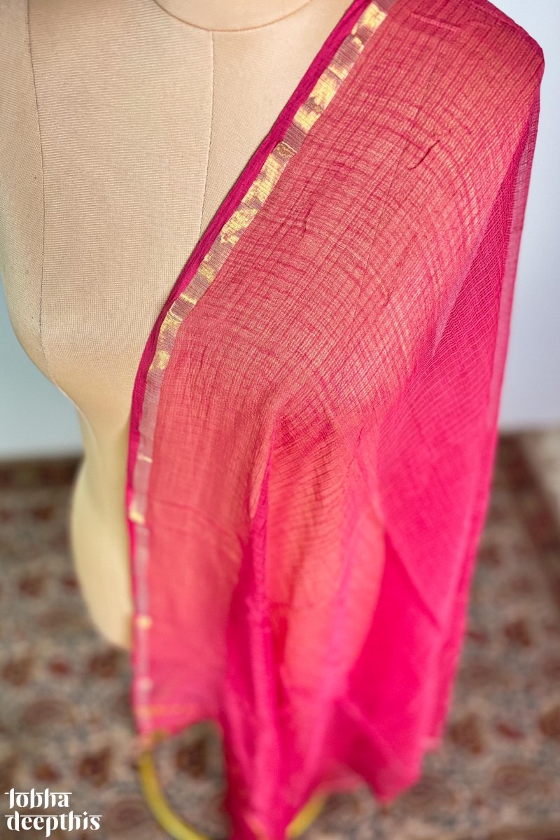 Peach Pink Plain Kota Doria Dupatta - Lobha Deepthis