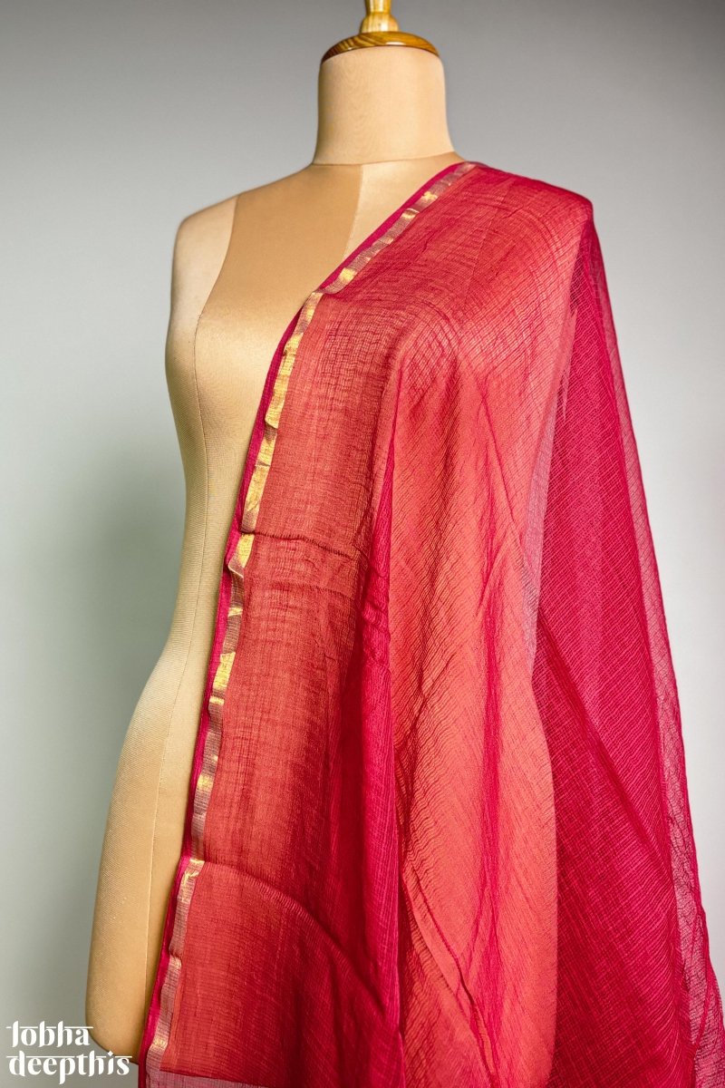 Peach Pink Plain Kota Doria Dupatta - Lobha Deepthis