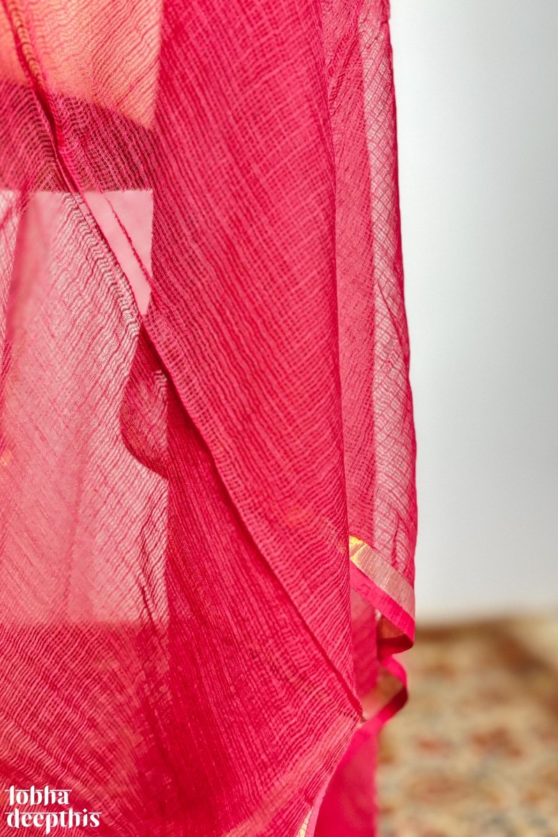 Peach Pink Plain Kota Doria Dupatta - Lobha Deepthis