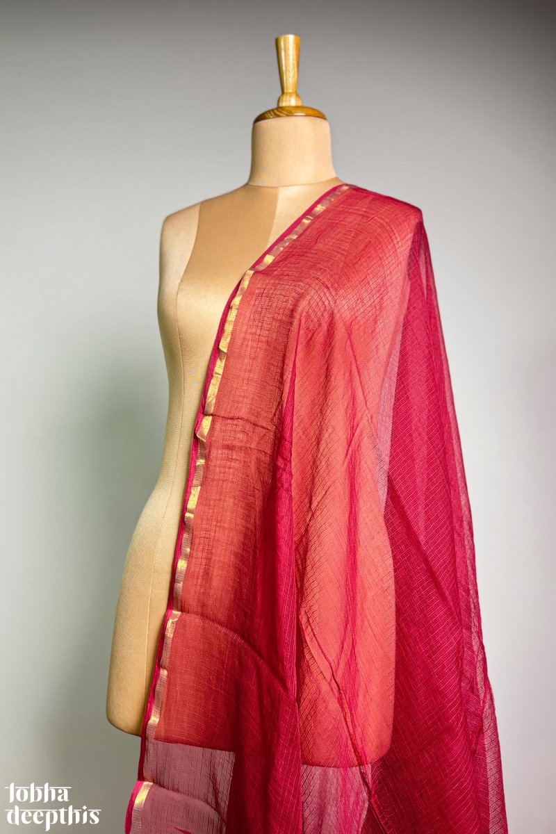 Peach Pink Plain Kota Doria Dupatta - Lobha Deepthis