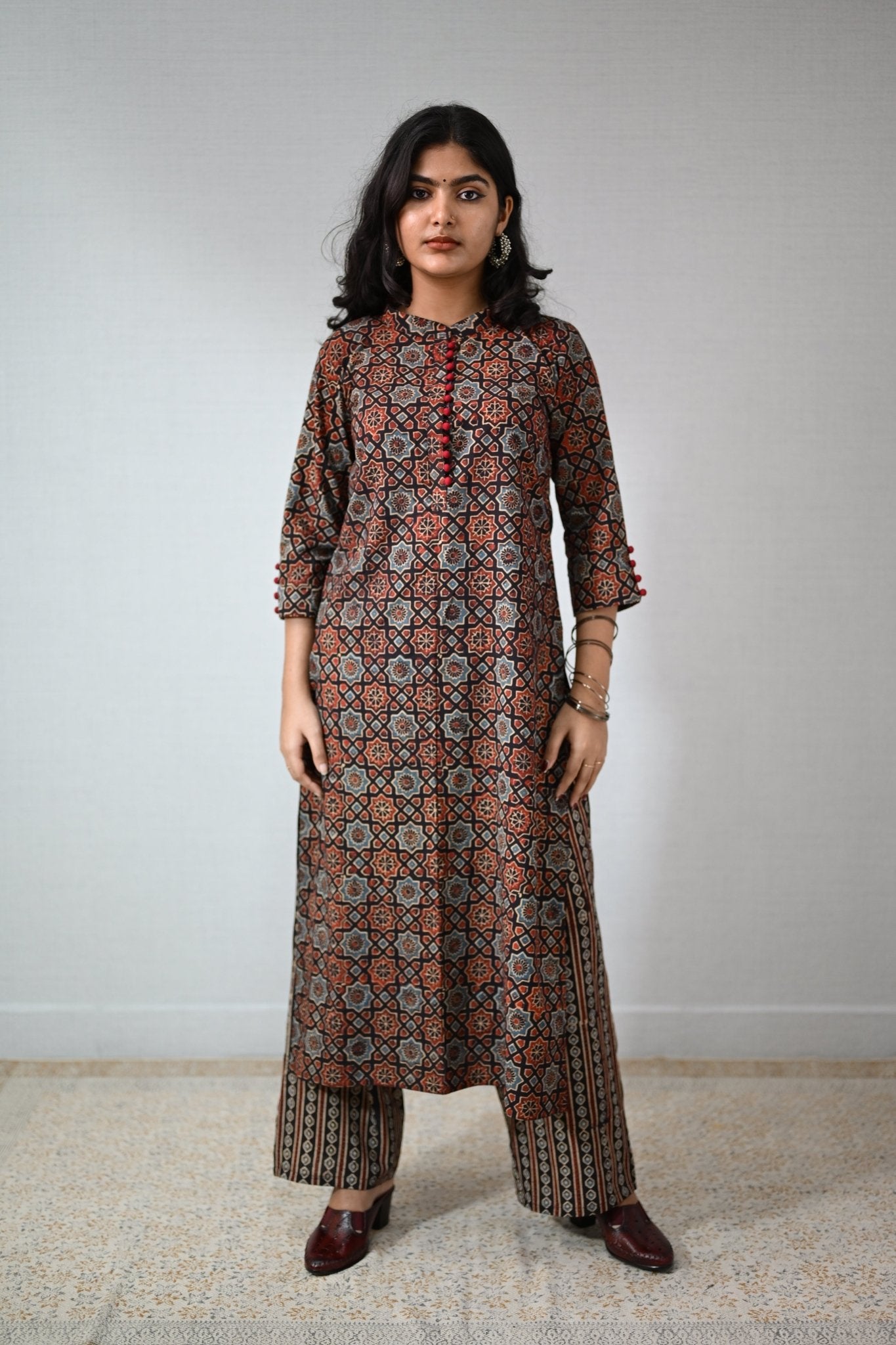 Pearl Stripes Black Ajrakh Parallel Pants - Lobha Deepthis