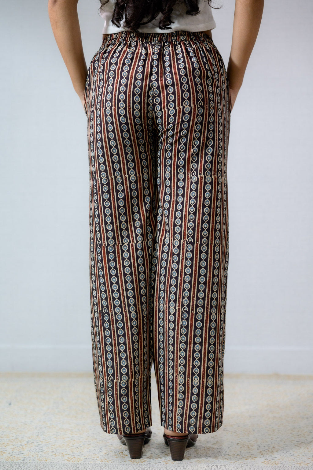 Pearl Stripes Black Ajrakh Parallel Pants - Lobha Deepthis