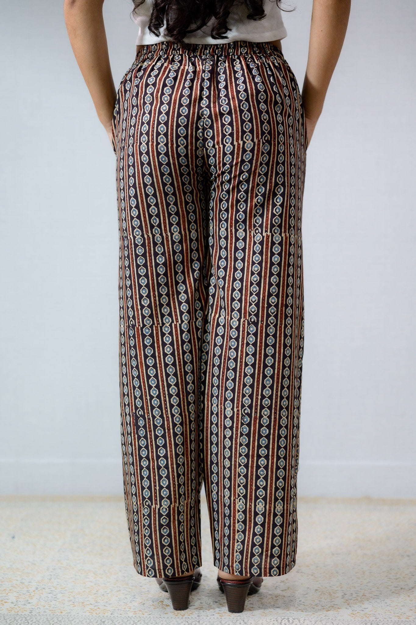 Pearl Stripes Black Ajrakh Parallel Pants - Lobha Deepthis